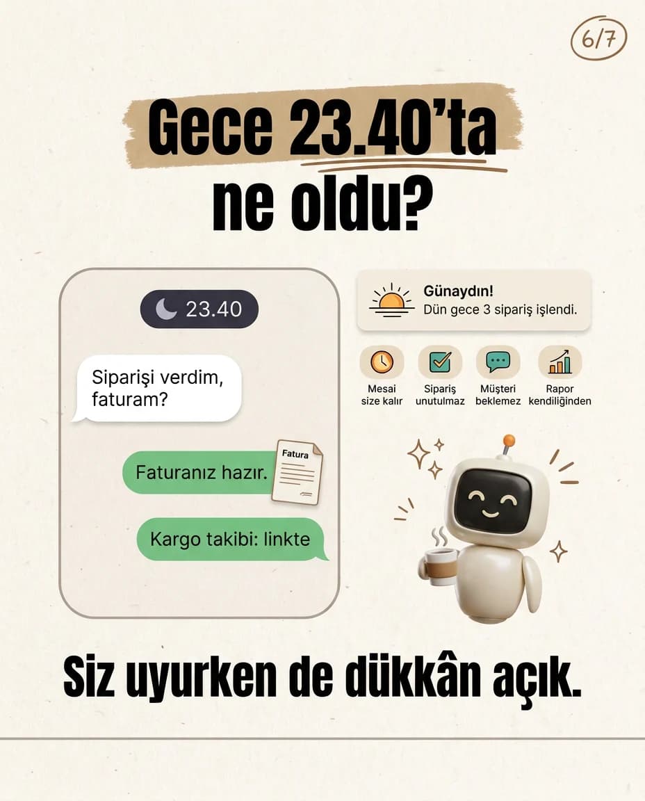 Gece 23.40'ta gelen siparişin sabaha hazır çıktısını gösteren sohbet karesi