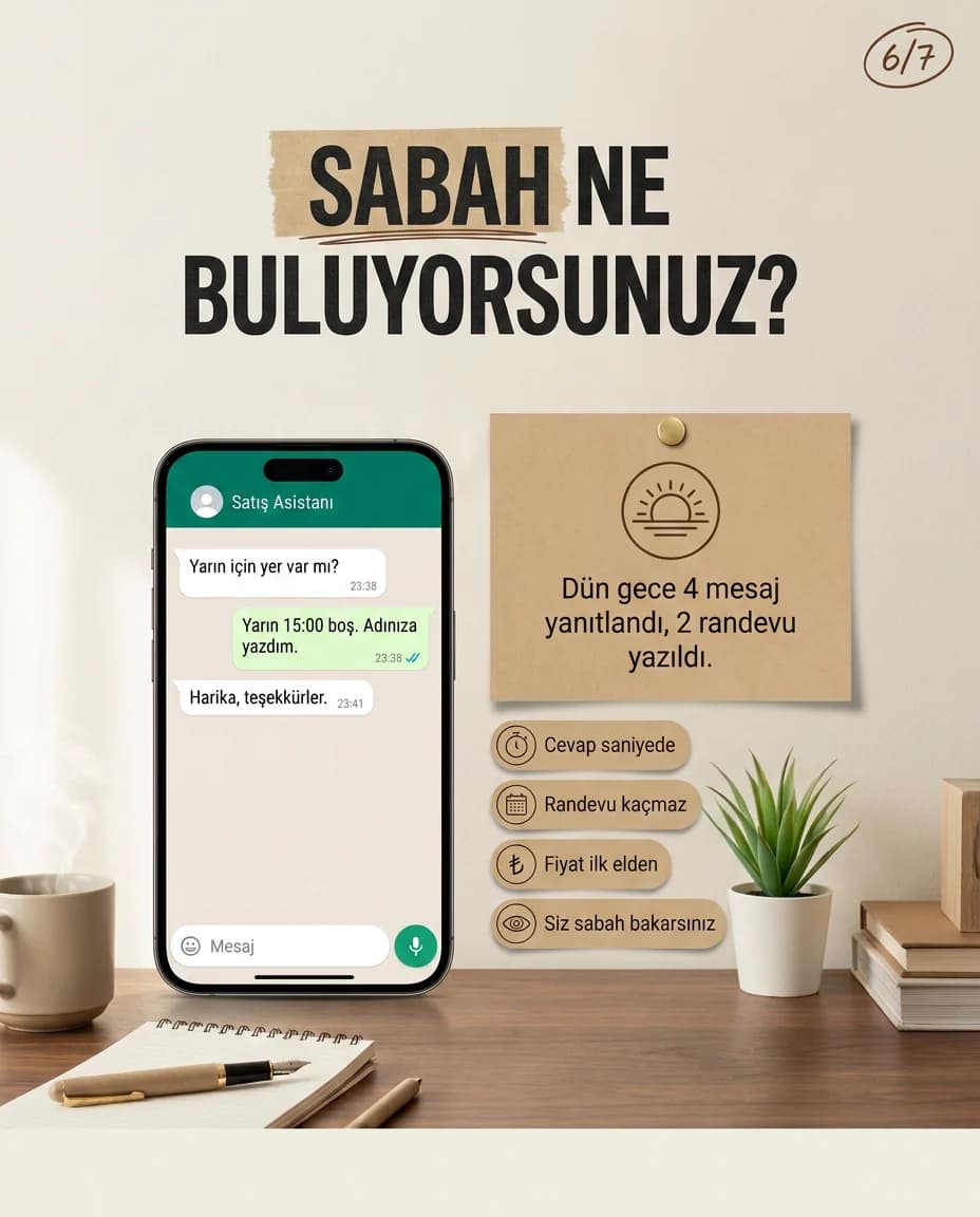 Gece gelen mesajların sabah randevuya dönüşmüş hâlini gösteren kare